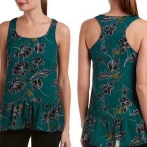 CAbi Zoe Falling Flowers Green, Black, Blue Sleeveless Top Style 3276 Size M